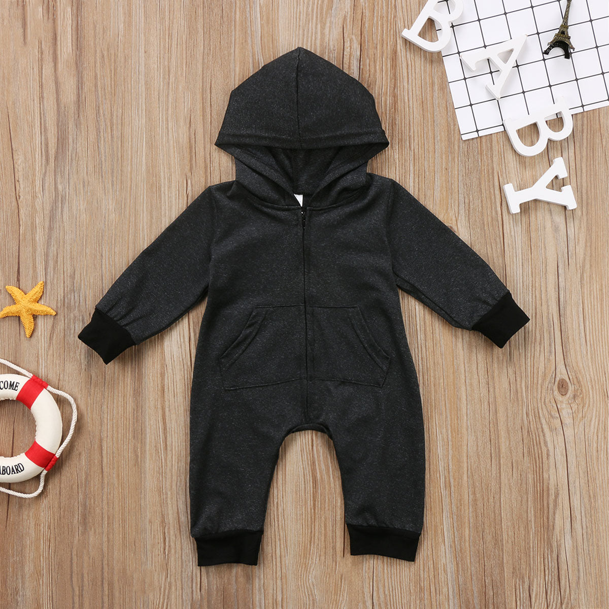 One piece solid color black cool long sleeve