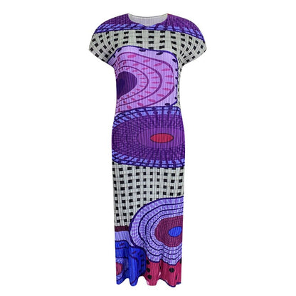 TIANPEI Pleats Plaid Printed Flying Sleeve Dress  New Spring Summer Causal Long Split Evening Dresses Aesthetic Clothes