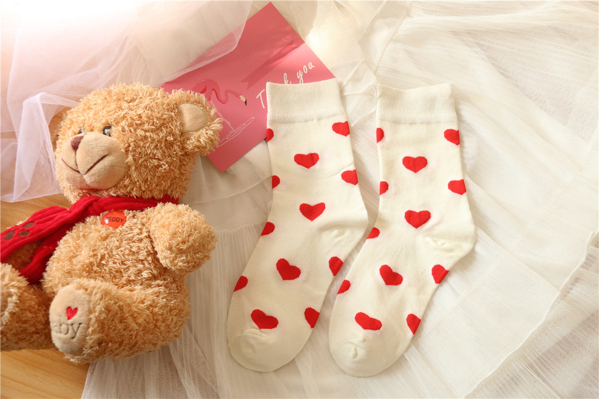 Lovely jacquard cotton socks heart tube socks breathable