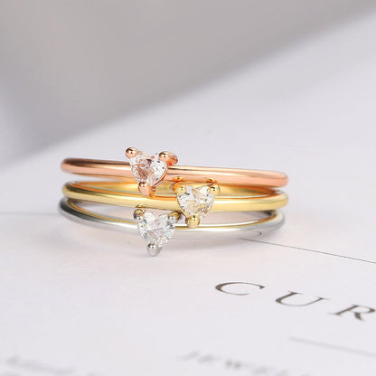 Simple And Fashionable Heart-shaped Women's Fine Ring With Zircon And Real Gold Plated