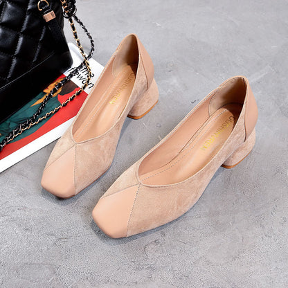 Mid-heel chunky heel slip-on shoes