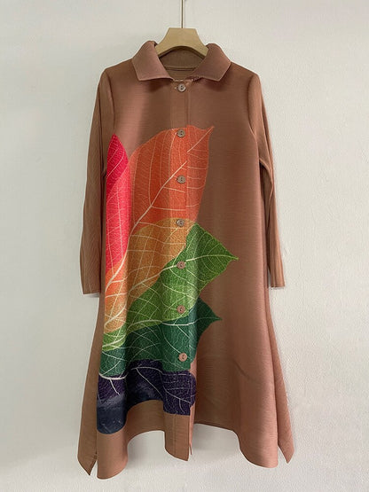 Lapel Loose Pleated Dress Single Breasted Spring Autumn 2023 New Women Long Sleeve Color Block Party Clothes Lady