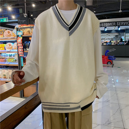 Knitted Vest Men's Trendy V Neck Sweater
