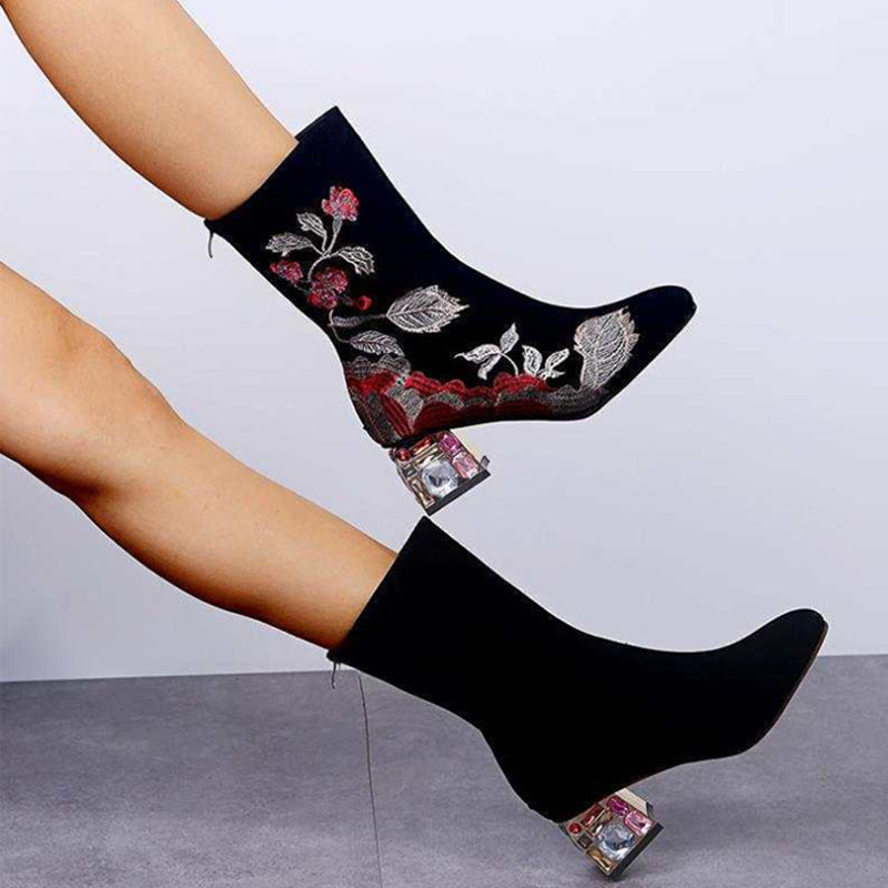 Back zipper pointed toe PU mid boots