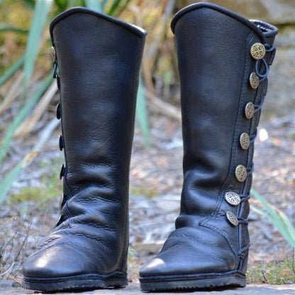 Women's boots with square heel side zipper buttons