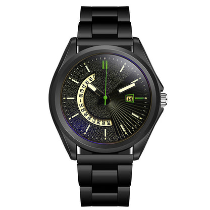 Men's Sports Steel Band Luminous Watch Hollow Calendar Blue Light