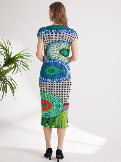 TIANPEI Pleats Plaid Printed Flying Sleeve Dress  New Spring Summer Causal Long Split Evening Dresses Aesthetic Clothes