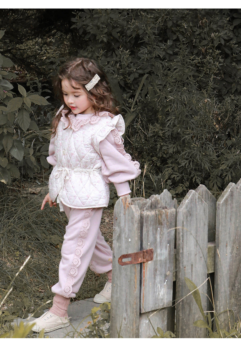 Strawberry Shan Children's Girl Pullover Western Style Lace Loose Pullover Long Sleeve
