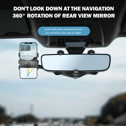 Universal 360 Degrees Rotatable Retractable Rearview Mirror Car Phone Holder Bracket US