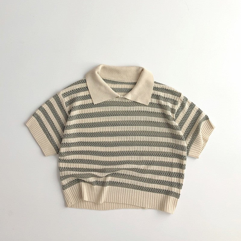 Children's Hollow Sweater Western Style Striped Short-sleeved T-shirt