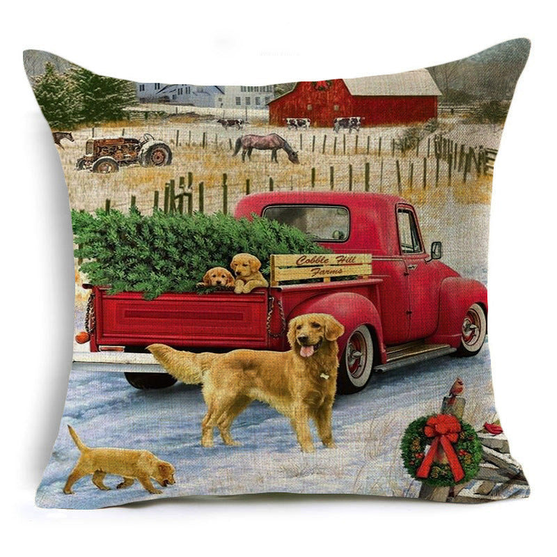 Santa Claus Printed Linen Pillowcase Holiday Decoration