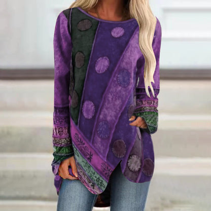 Retro Shirt Irregular Loose Long-sleeved Women's T-shirt