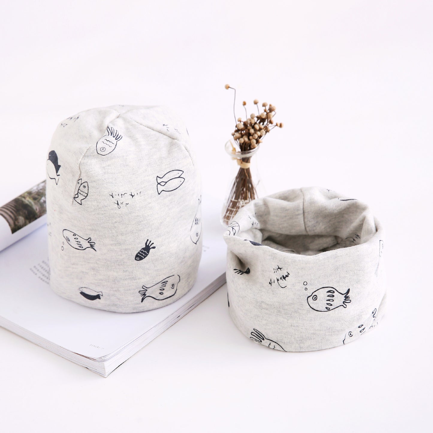 New Arrival Of Autumn And Winter Scarf Two-piece Set Baby Cotton Bandana Hat Set Children's Ornaments Wholesale Small Fish