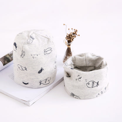 New Arrival Of Autumn And Winter Scarf Two-piece Set Baby Cotton Bandana Hat Set Children's Ornaments Wholesale Small Fish