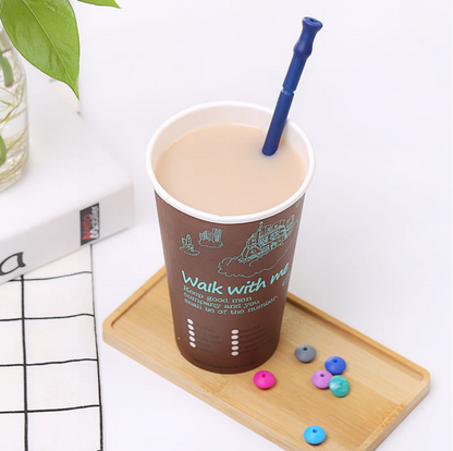 Folded silicone straw