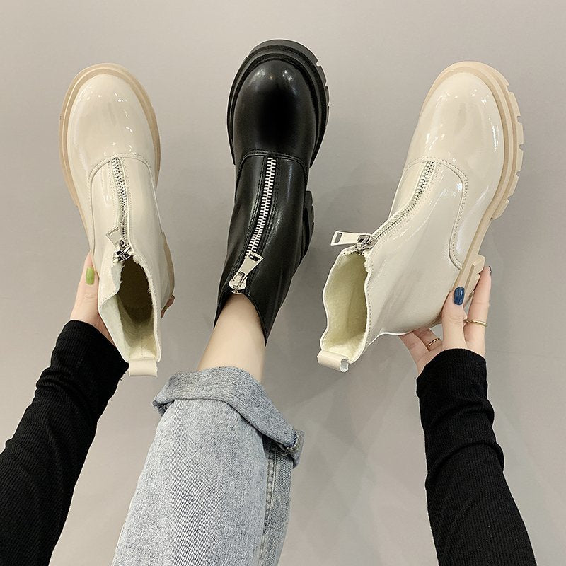 Platform front zipper Martin boots