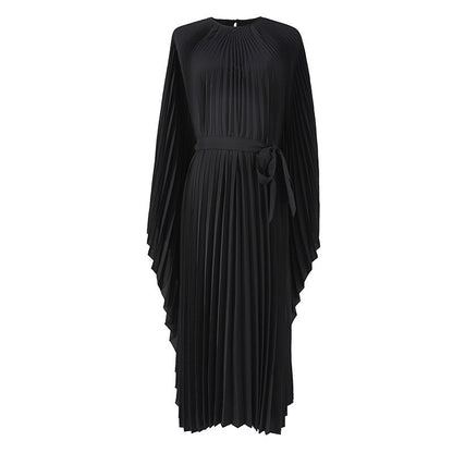 OFF designer loose oversized solid O-neck elegant party evening Pleated dress summer holiday beach chic casual luxury robe femme