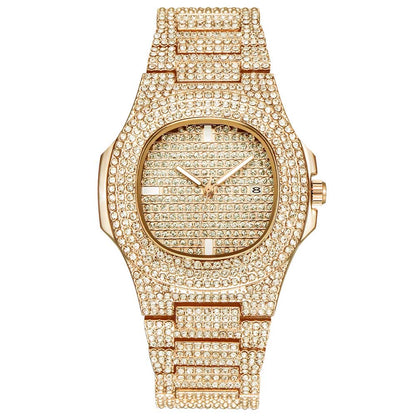 full diamond calendar quartz watch