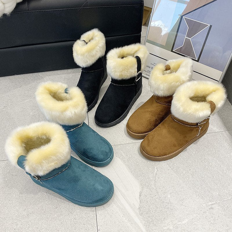 Flat Korean Version Of Thick Velvet Versatile Warm Ankle Boots