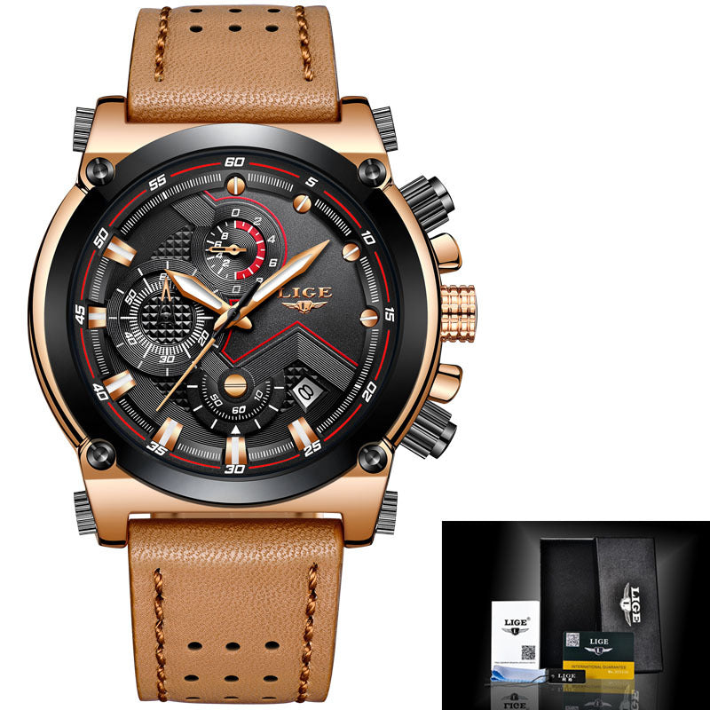 LIGE casual business waterproof belt watch men