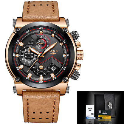 LIGE casual business waterproof belt watch men