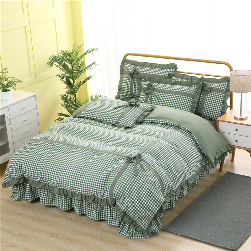Korean style lace four-piece plaid pastoral princess style