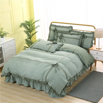 Korean style lace four-piece plaid pastoral princess style