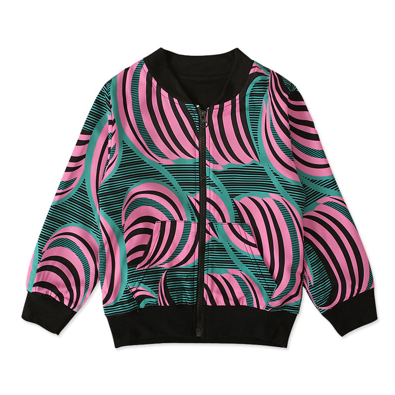 Bohemian print top zipper coat children's clothing