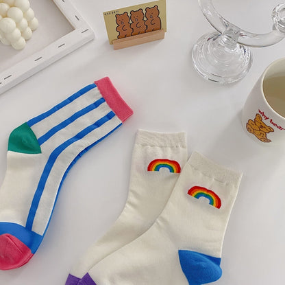 Rainbow Women Cute Mid-calf Length Socks