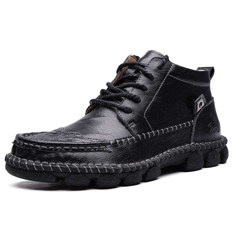 High-Top Tooling Short Boots Men's All-Match Leather Shoes