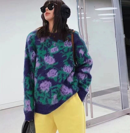 Pinkoz Women's Rhombus Oversized Pullover Autumn New Slim Long Sleeves Elegant O-neck Top Vintage Knitted Sweater Tops