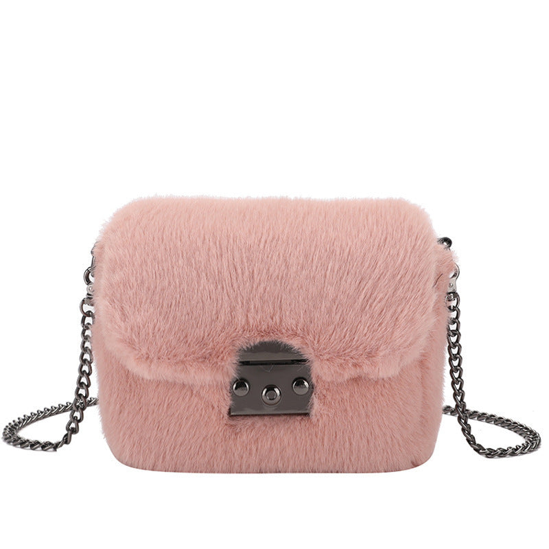 Faux Mink Small Square Bag Hand Carry One-Shoulder Messenger Bag