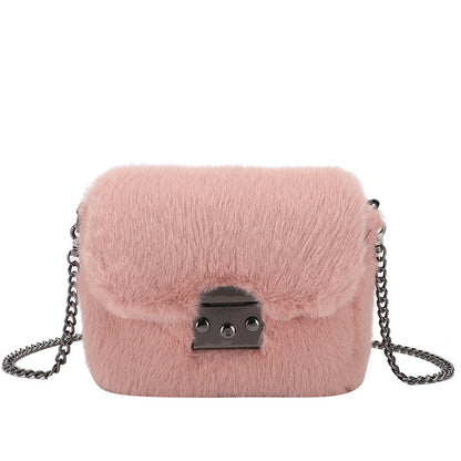 Faux Mink Small Square Bag Hand Carry One-Shoulder Messenger Bag