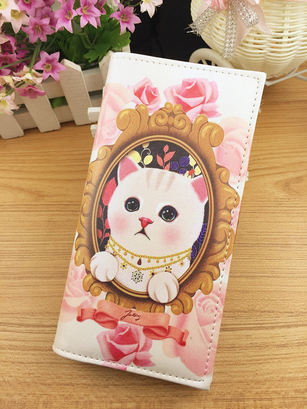 Cute cat long wallet PU leather