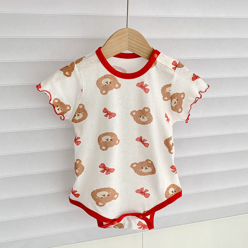 Girls Short-sleeved Triangle Jumpsuit Pajamas Bag Fart Clothes
