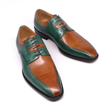 British Fashion Carved Color Matching Leather Shoes Cowhide Business