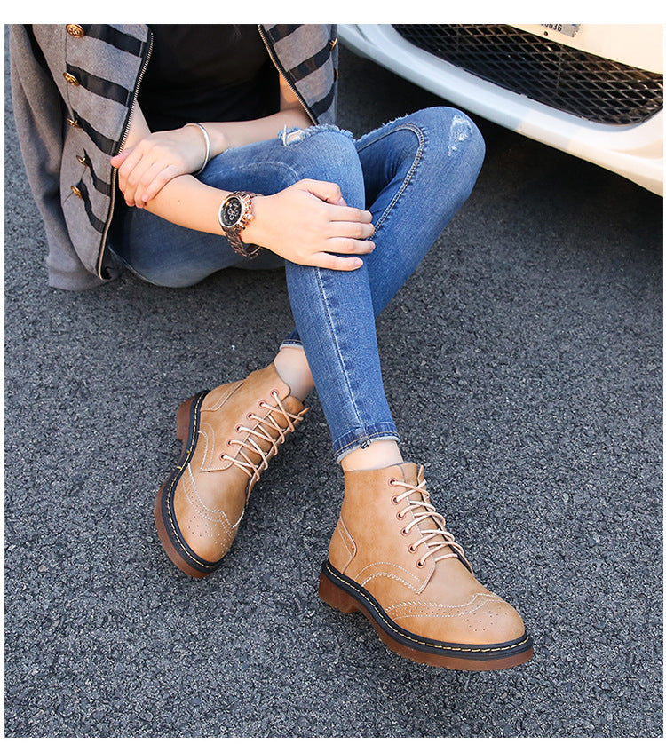 Women's solid British lace up Martin boots