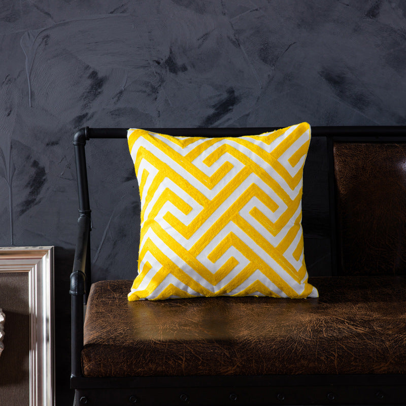 Cotton embroidered pillow with core sofa cushion chair backrest