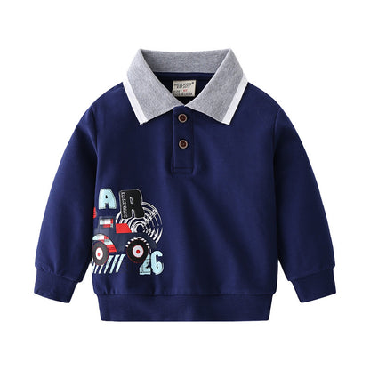 New Fashion Cute Cartoon Print Boys Lapel Sweater