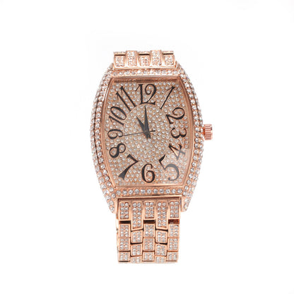 Large tonneau-shaped dial with full diamonds
