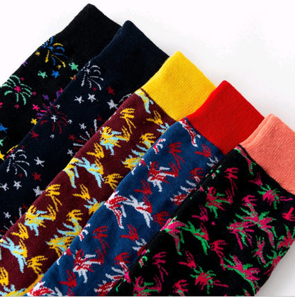autumn and winter women's socks, tube art fireworks, national wind painting, female socks, cotton personality, colorful socks, female new