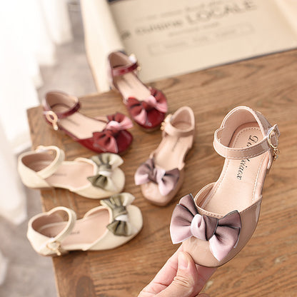 2021 spring new children's shoes girls soft bottom sandals bow princess shoes baby single shoes bag leather shoes