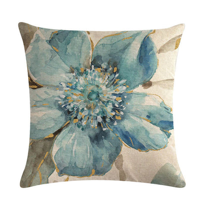 Blue style oil painting bird and flower pillow