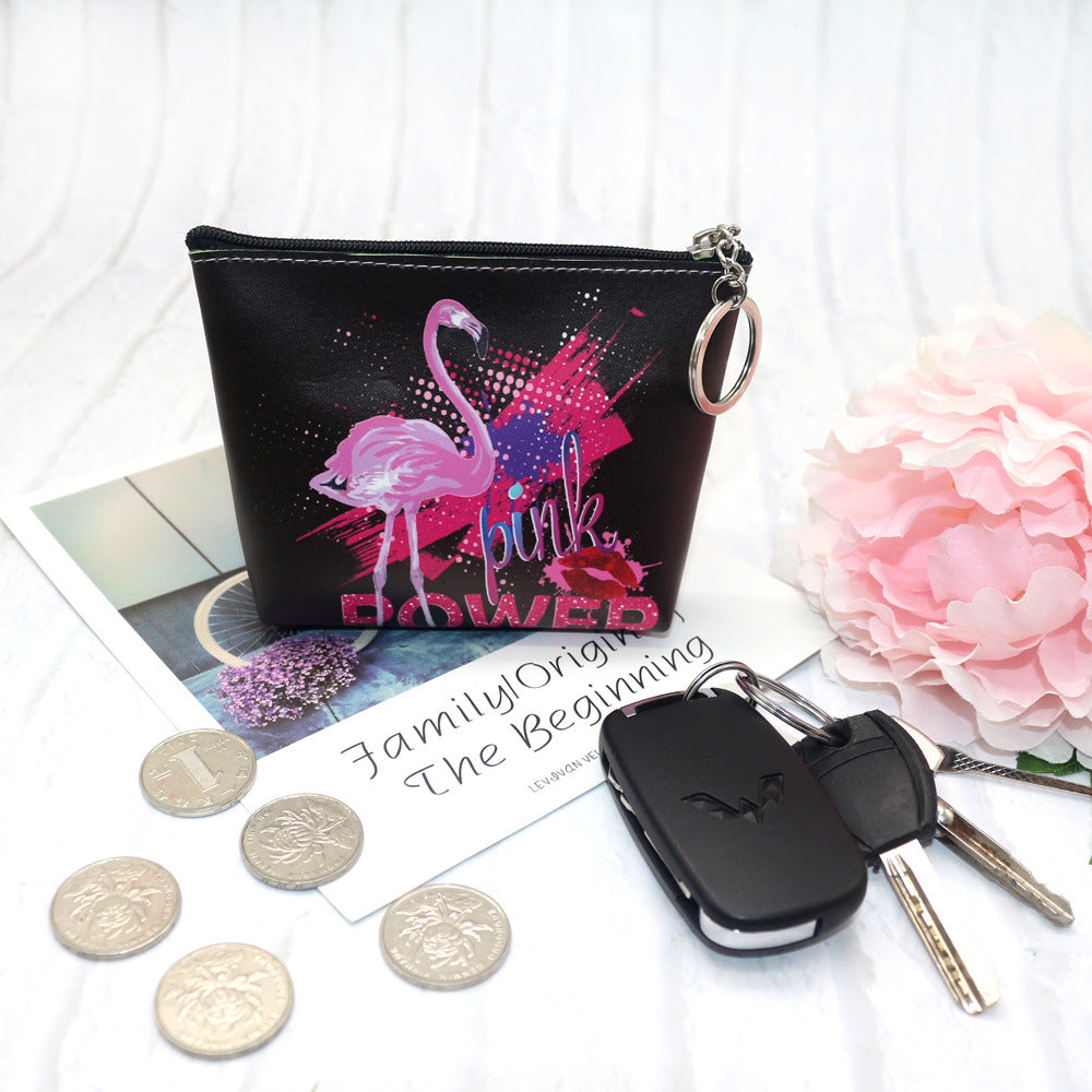 Flamingo print zipped coin purse