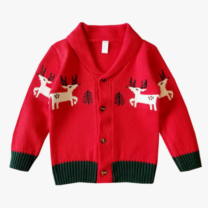 Children's Christmas Elk Lapel Cardigan