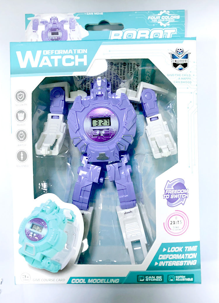 Electronic cartoon deformation robot watch