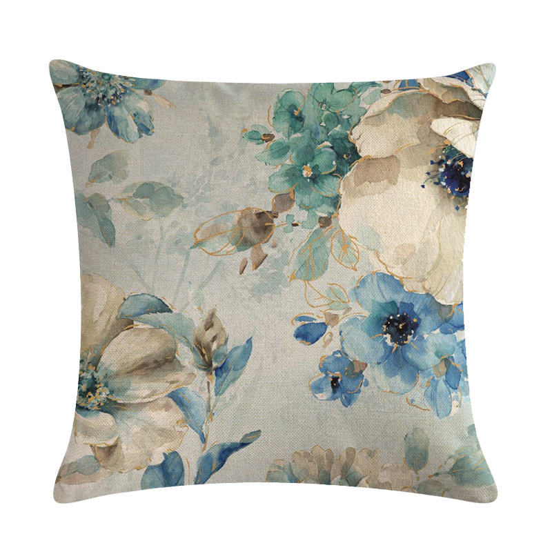 Blue style oil painting bird and flower pillow