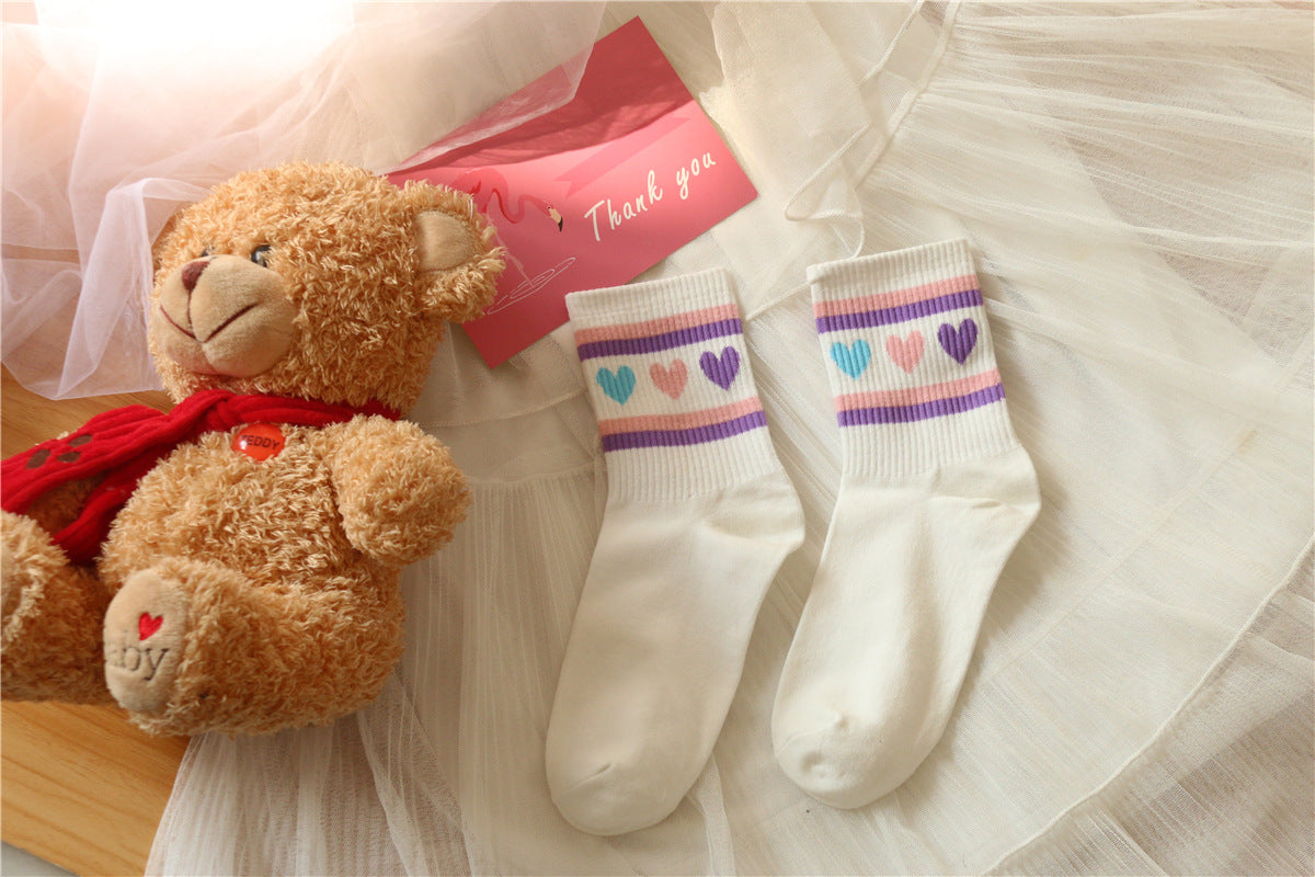Lovely jacquard cotton socks heart tube socks breathable