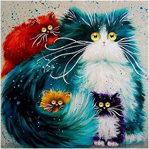 Colorful Cat Diamond With Cross Stitch In Animal Bedroom