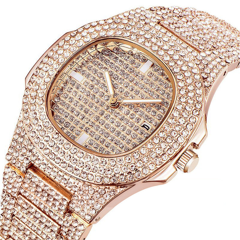 full diamond calendar quartz watch